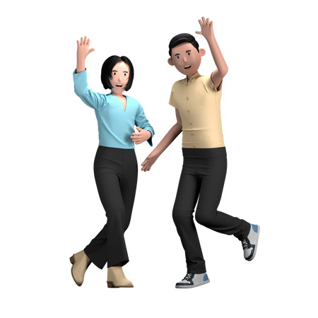 Amis dansant à la fête d’anniversaire  3D Illustration