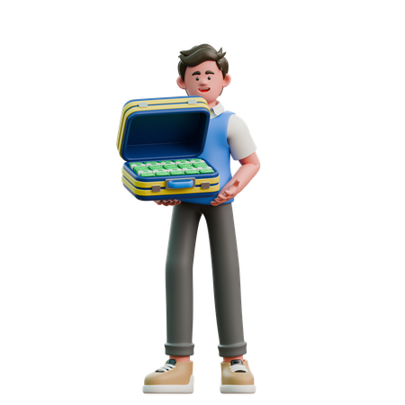 Businessman Carrying Money Suitcase  3D Icon