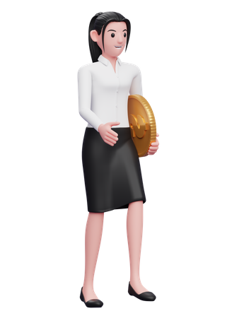 Businesswoman walk with dollar coin  3D Illustration