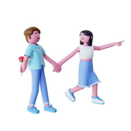 Couple Going For Walk  3D Illustration