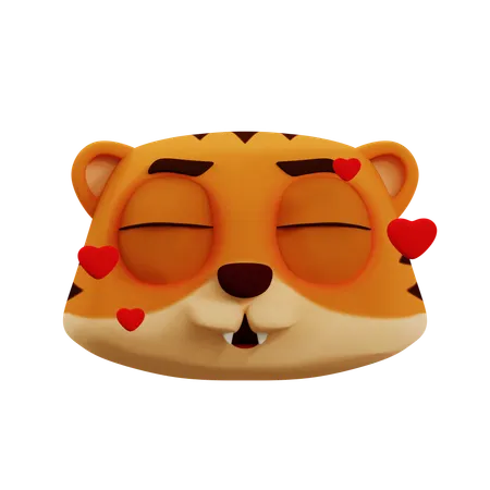 Cute Tiger In Love Emoji  3D Icon