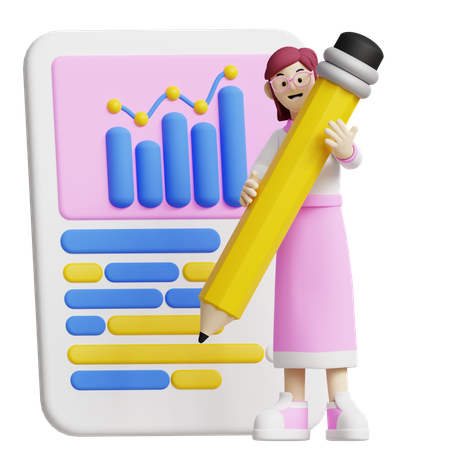 Employee prepares business report analysis  3D Illustration