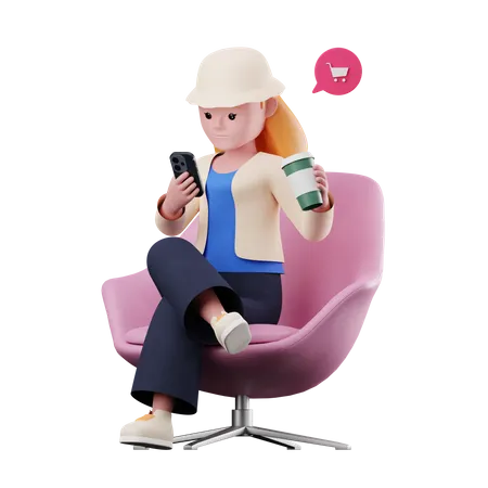 Female Shopping on Phone  3D Illustration