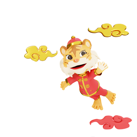Flying male tiger  3D Illustration