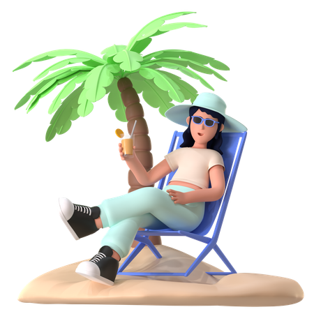 Girl Enjoying At Beach  3D Illustration
