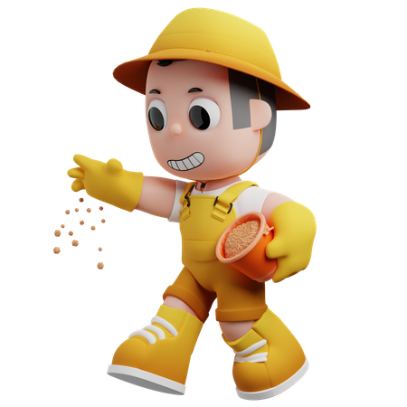 Kid Gardener Spread Seeds  3D Illustration
