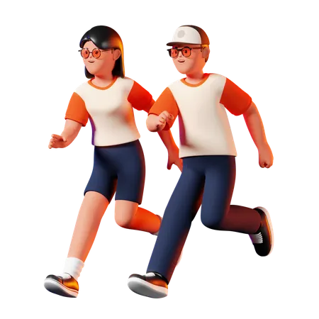 Man and Woman Running Together  3D Illustration