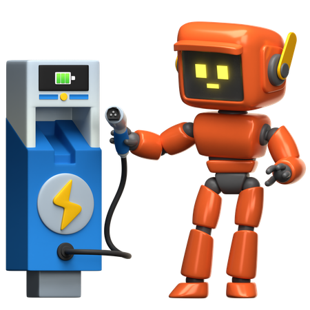 Orange Robot At Charging Station  3D Illustration