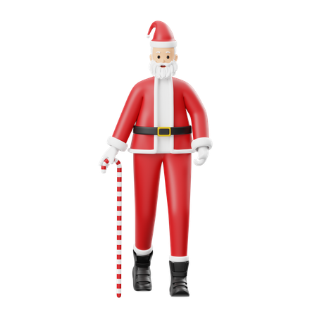 Santa Claus Walks With A Stick  3D Illustration