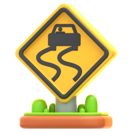 Slippery Road Sign  3D Icon