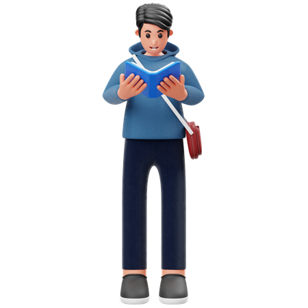 Student Standing Reading Book  3D Illustration