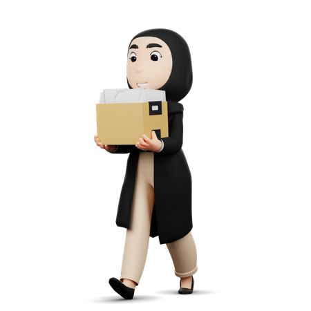 Woman Lifting Box  3D Illustration